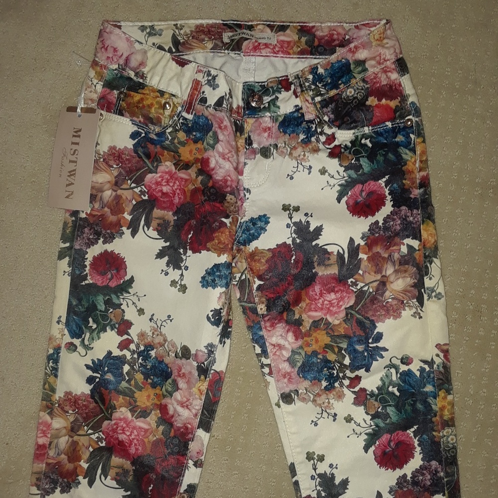 Floral Pants with Pink and Yellow Flowers LIKE NEW